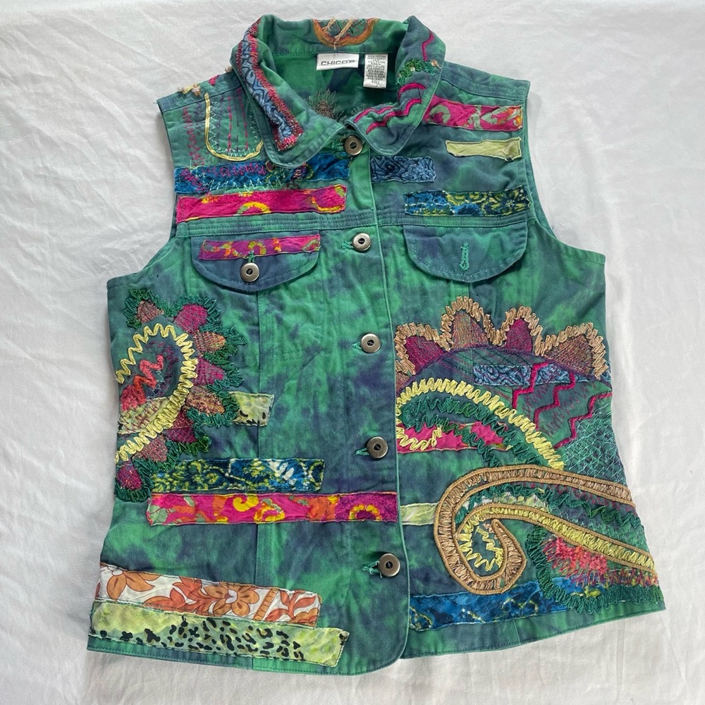 This Chico's Vest with Embroidery and Appliqued Work